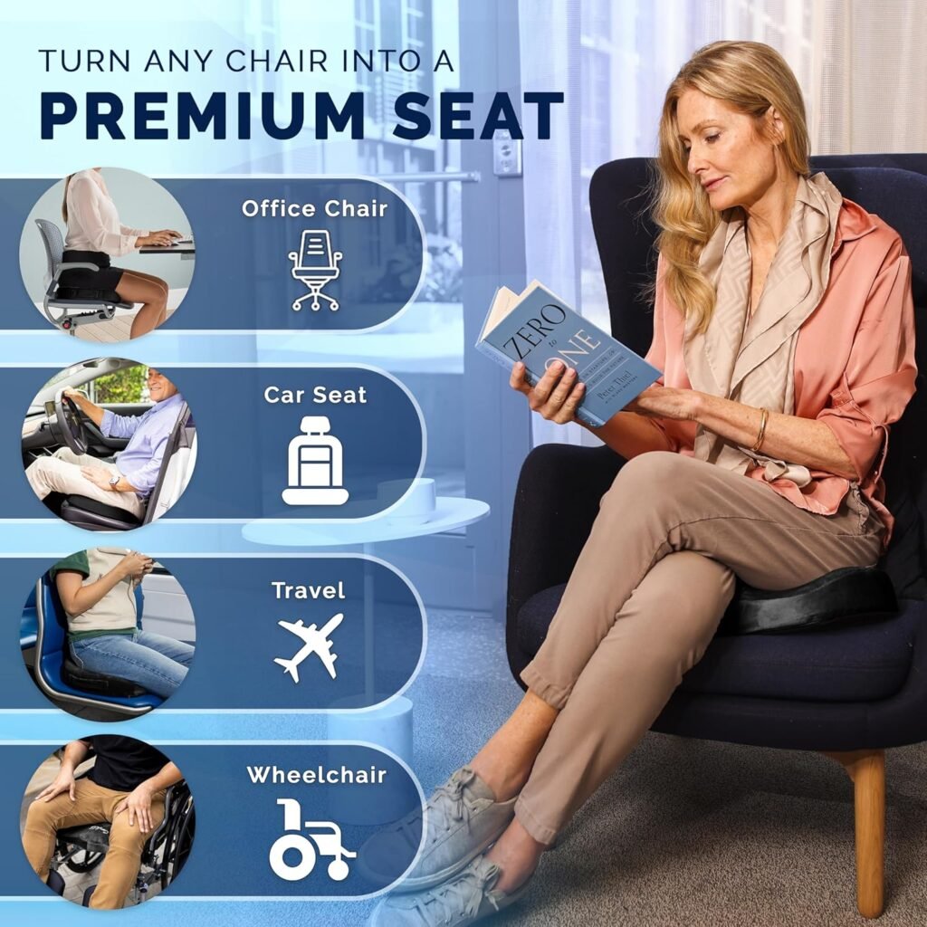 ComfiLife Gel Memory Foam Cushion, best gel memory foam cushion, ergonomic seat cushion, tailbone support, pain relief, sciatica cushion, office chair cushion, travel seat cushion.